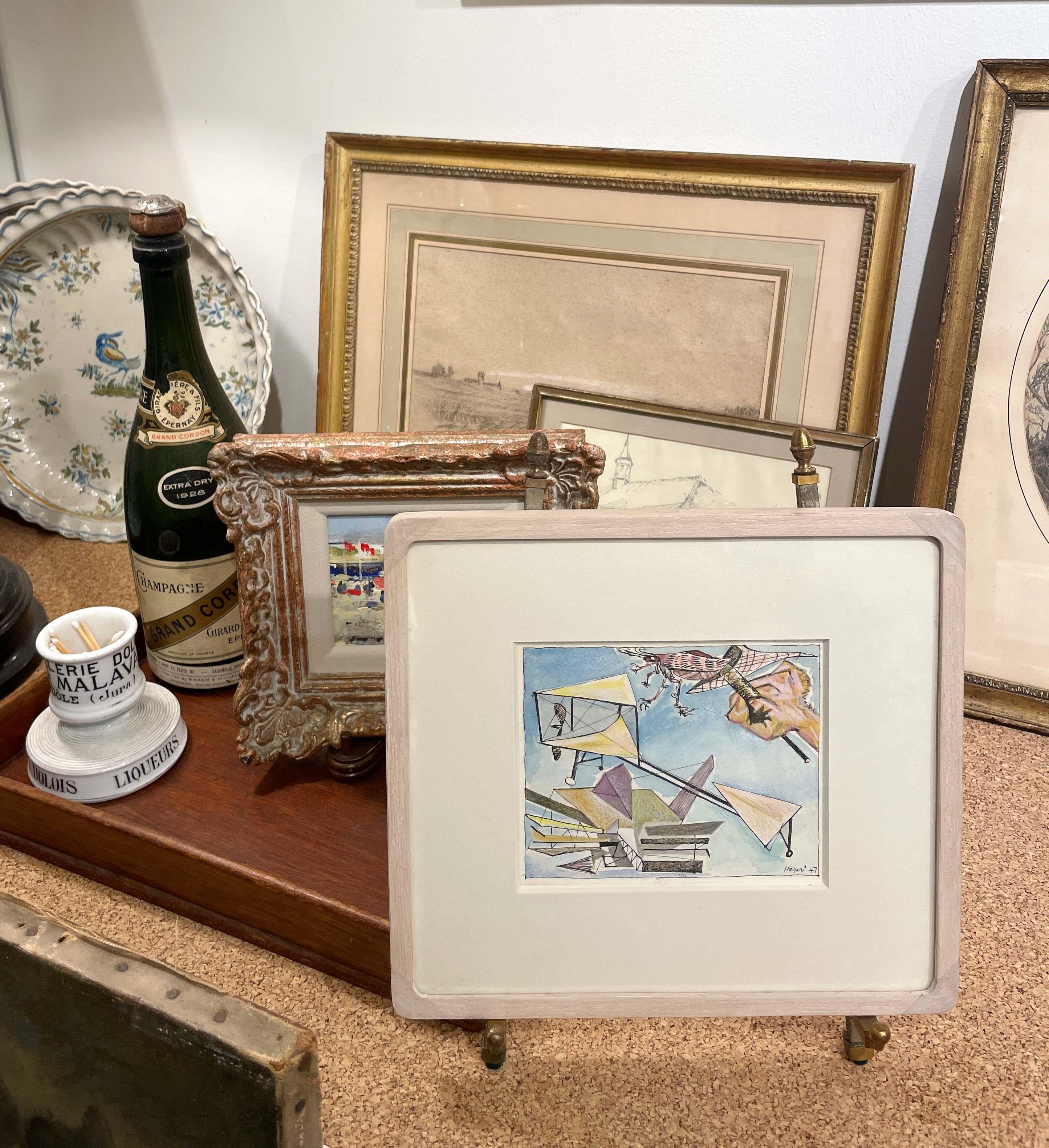 Ein farbenfrohes, 1947 modernes surrealistisches abstraktes WC von Hananiah Harari, 