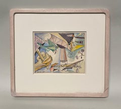 A Colorful, 1947 Modern Surrealist Abstract WC by Hananiah Harari, "Wings"