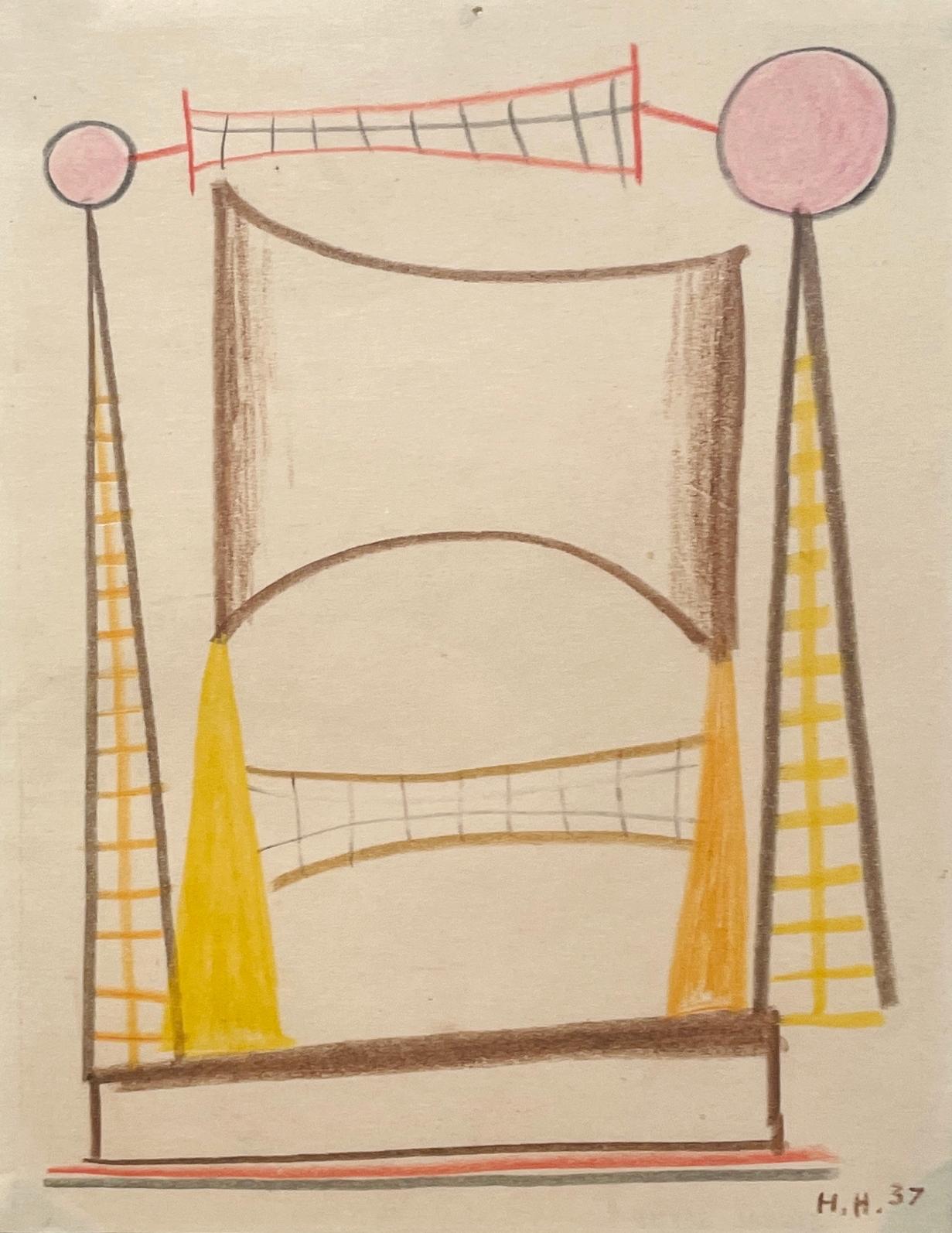 A Colorful, 1937 Modern Surrealist Abstraction by Hananiah Harari, "To the Wind"