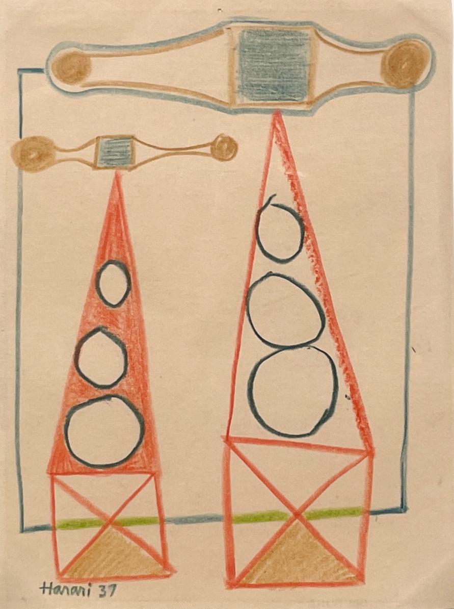 A Colorful, 
37 Modern Surrealist Abstraction by Hananiah Harari "Signal Set Up"