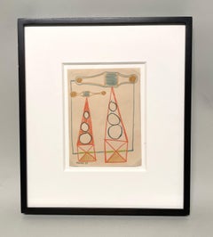 A Colorful, '37 Modern Surrealist Abstraction by Hananiah Harari "Signal Set Up"