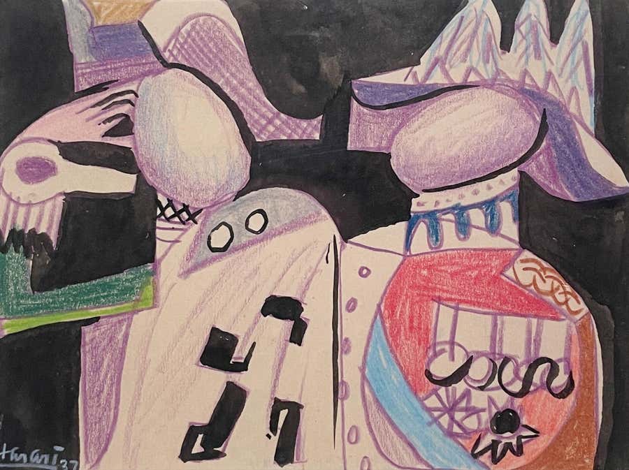 A Colorful 1930s Modern Surrealist Abstraction by Hananiah Harari "The Military"