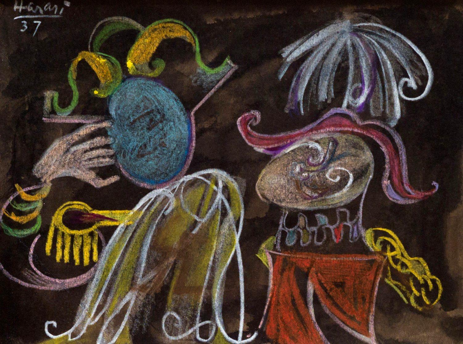 A Colorful 1930s Modern Surrealist Abstraction by Hananiah Harari "The Military"