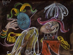 A Colorful 1930s Modern Surrealist Abstraction by Hananiah Harari "The Military"