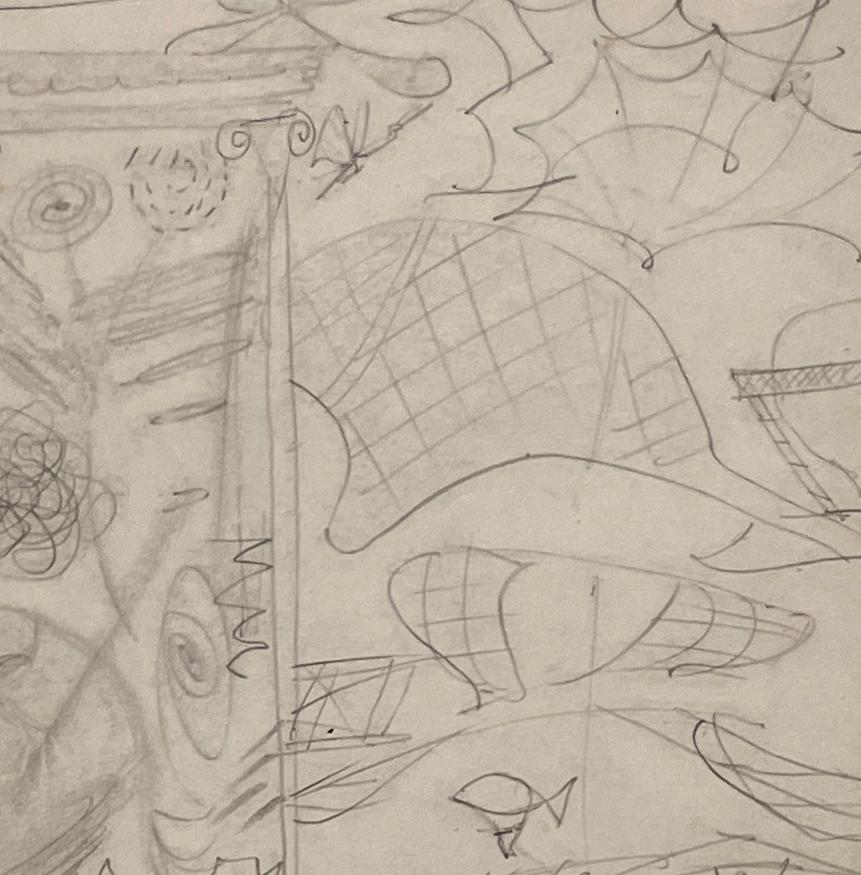 A 1940s, Modern Abstract Surrealist Drawing by Hananiah Harari, 