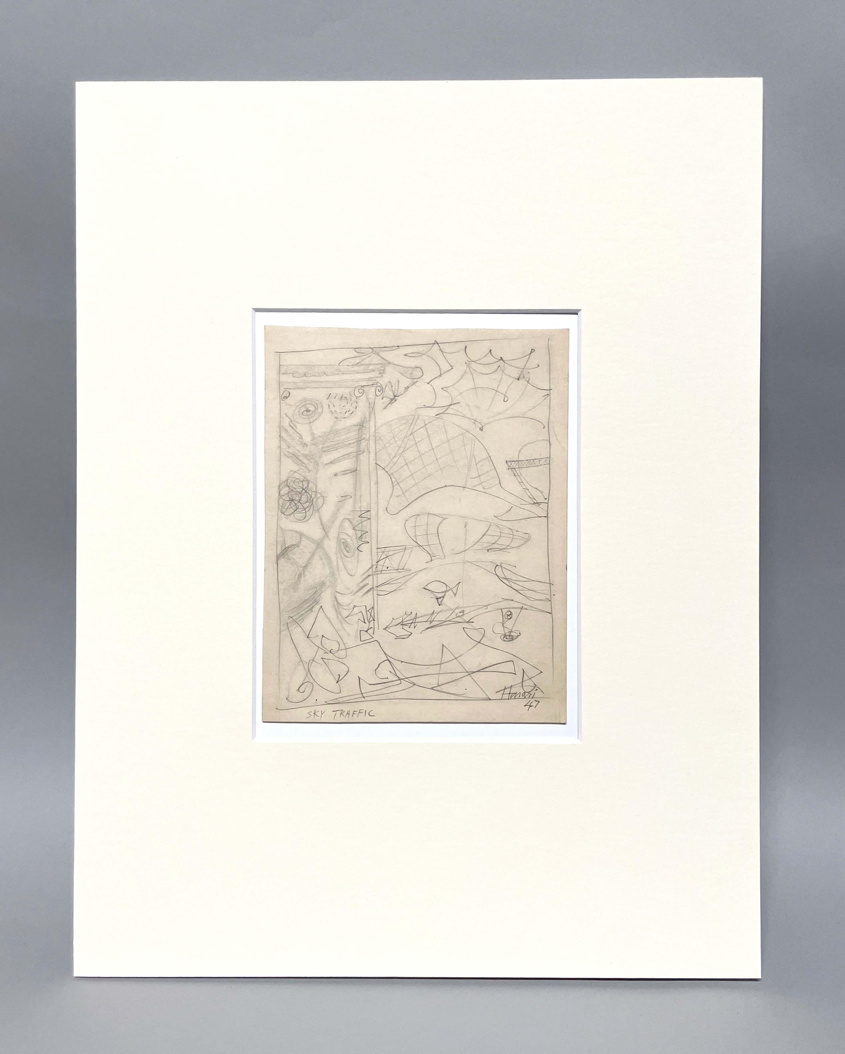 A 1940s, Modern Abstract Surrealist Drawing by Hananiah Harari, 