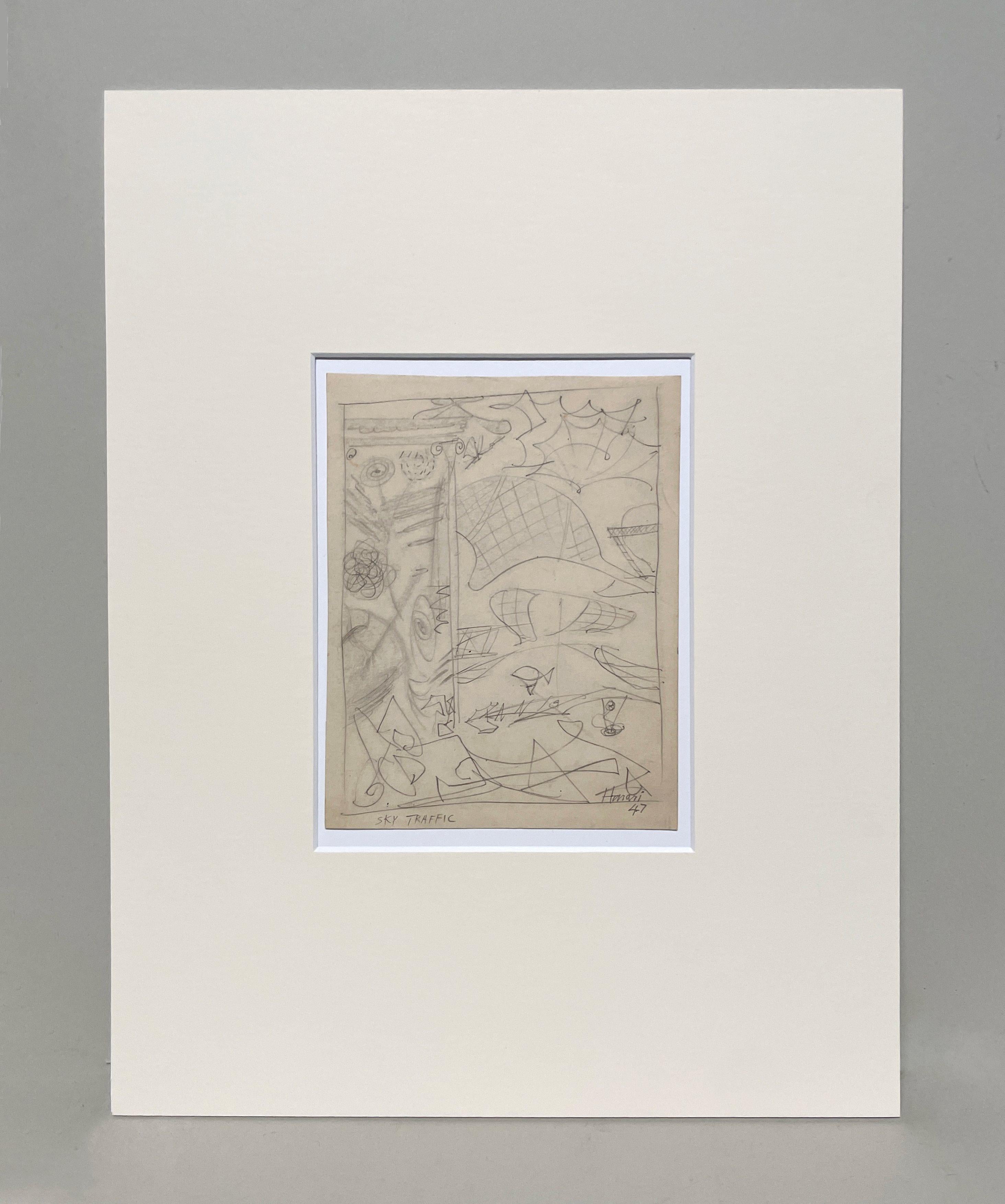 A 1940s, Modern Abstract Surrealist Drawing by Hananiah Harari, 