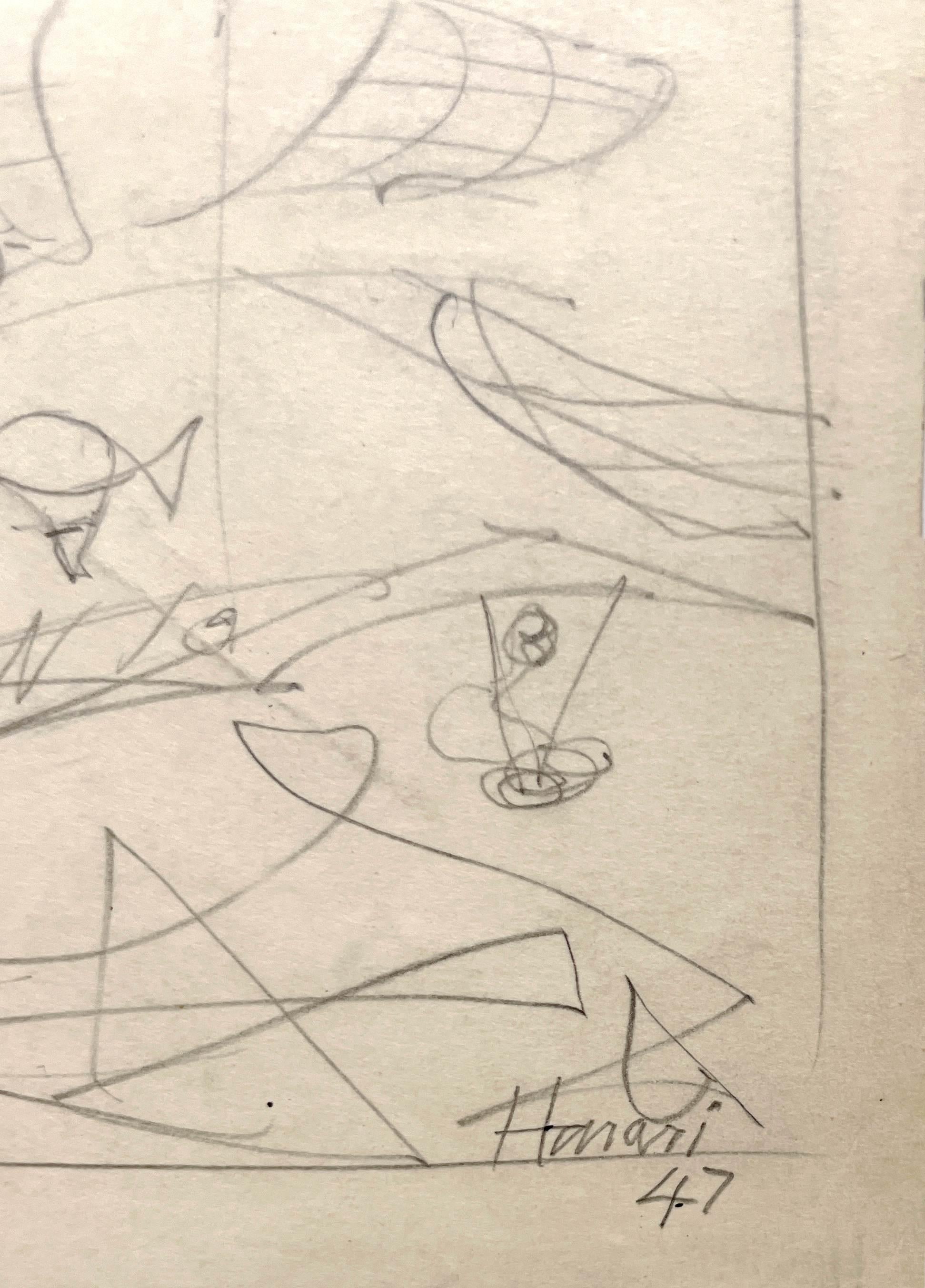 A 1940s, Modern Abstract Surrealist Drawing by Hananiah Harari, 