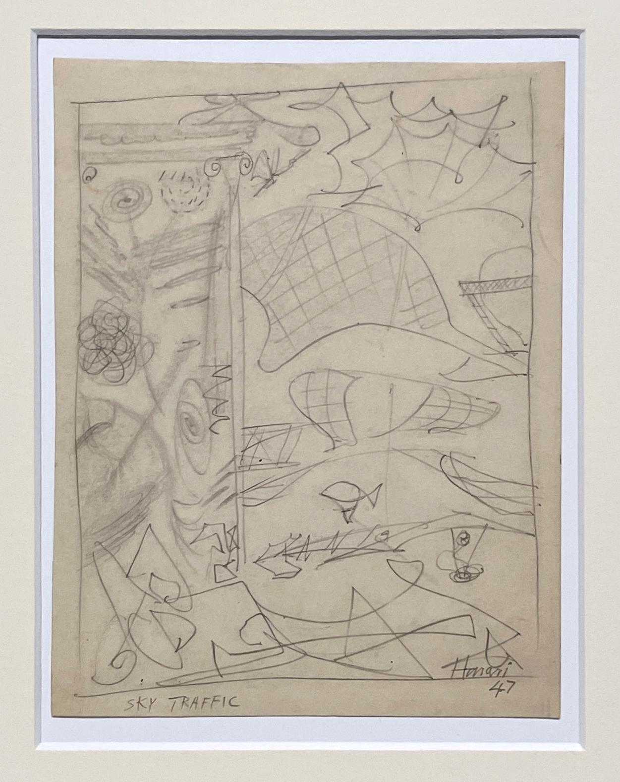 A 1940s, Modern Abstract Surrealist Drawing by Hananiah Harari, 