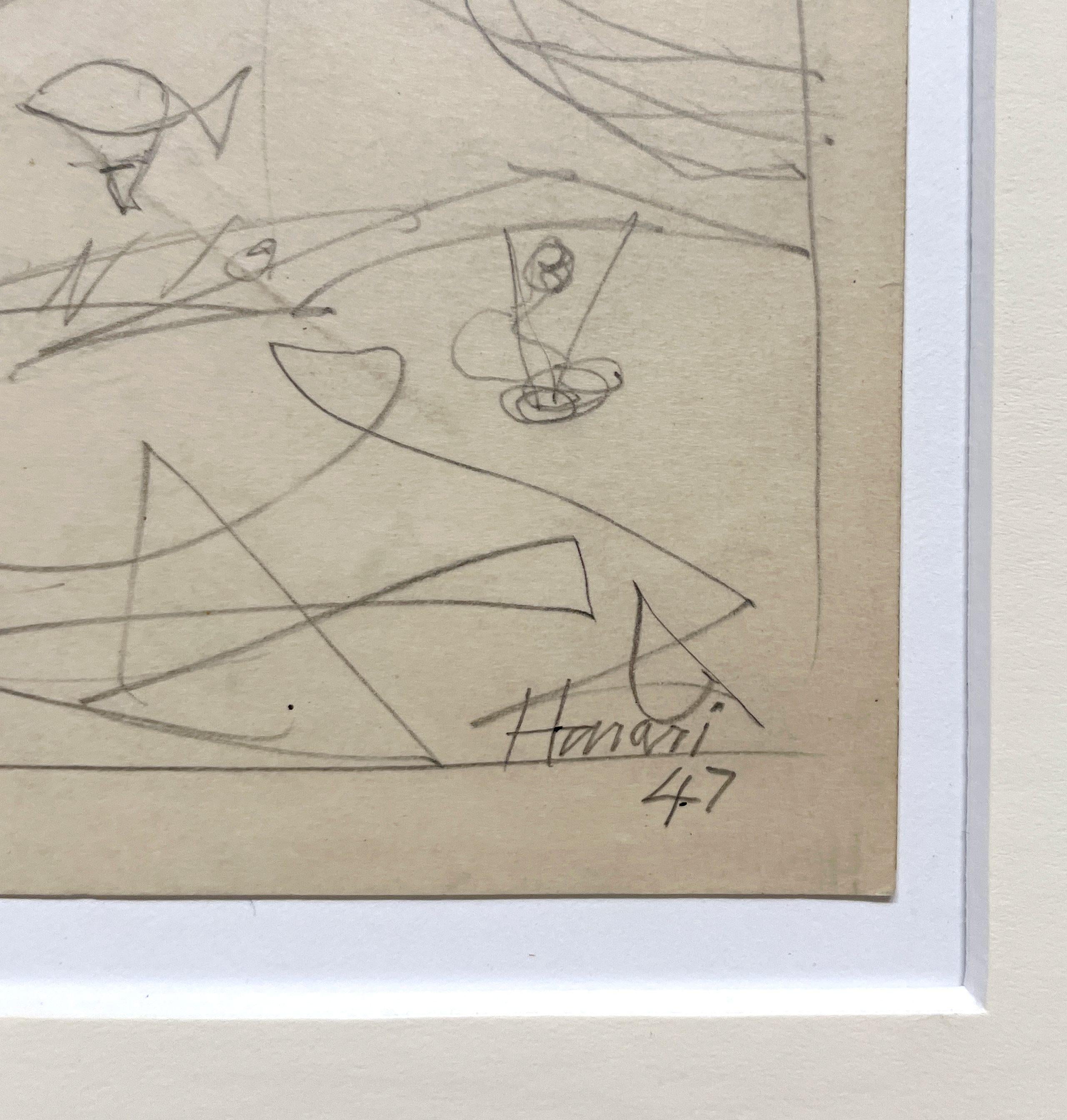 A 1940s, Modern Abstract Surrealist Drawing by Hananiah Harari, 