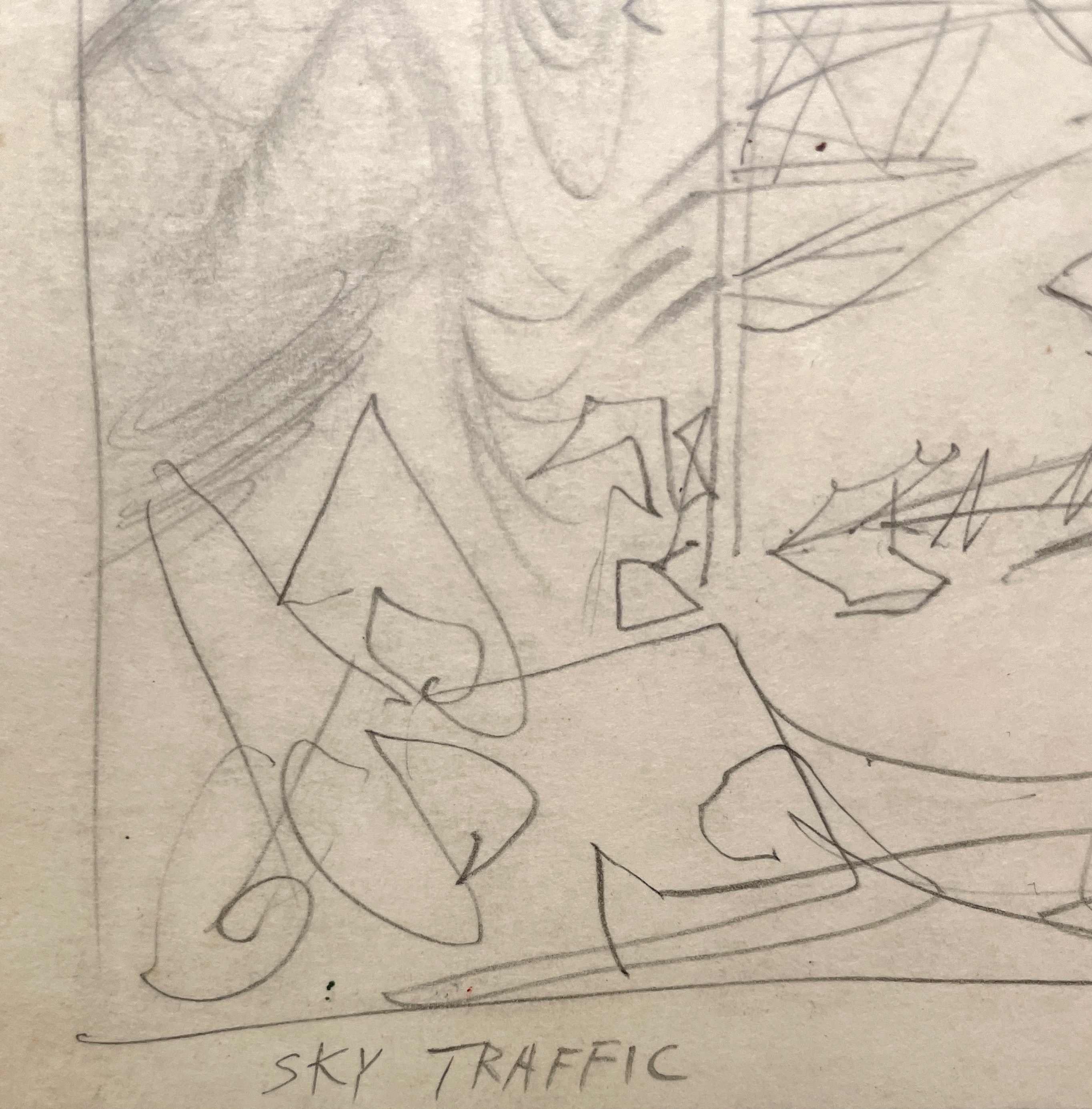 A 1940s, Modern Abstract Surrealist Drawing by Hananiah Harari, 