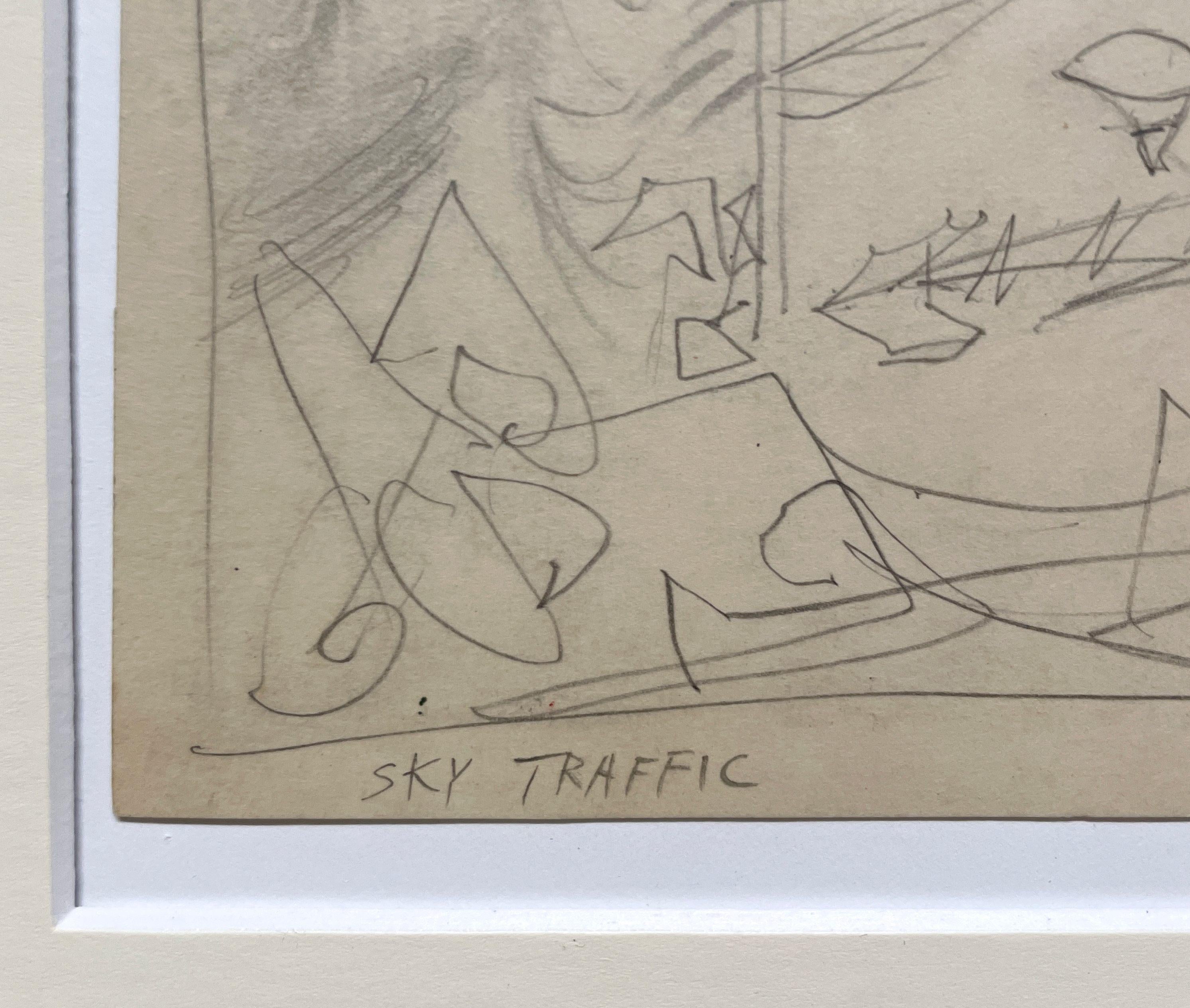 A 1940s, Modern Abstract Surrealist Drawing by Hananiah Harari, 