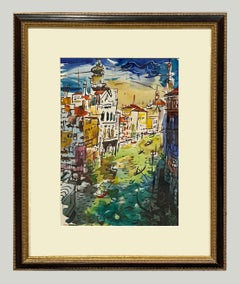 A Lively, 1950s Mid-Century Modern Watercolor of Venice by Francis Chapin