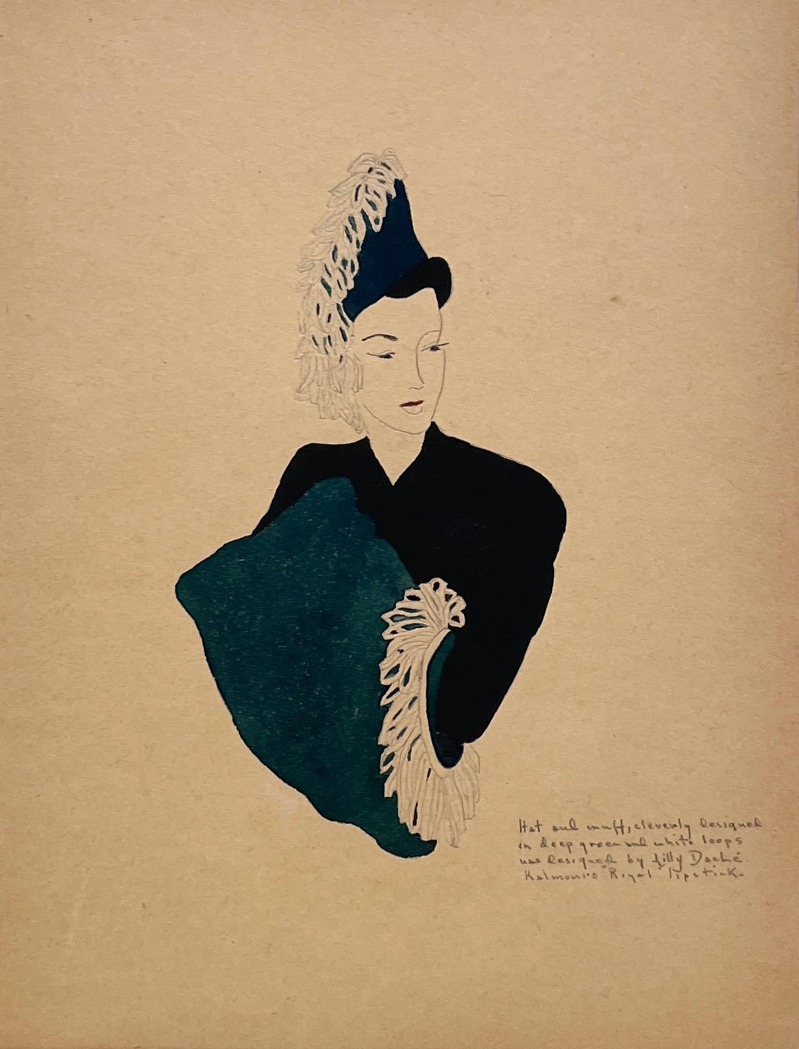 A Stylish Vintage 1940s Fashion Study, Design of Women
s Hat
Muff, Lilly Daché