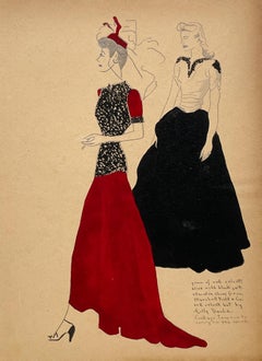 A Stylish, Vintage 1940s Woman's Fashion Design Study, Marshall Field & Co.
