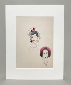 A Stylish Vintage 1940s Fashion Study, Design for Women's Hats
