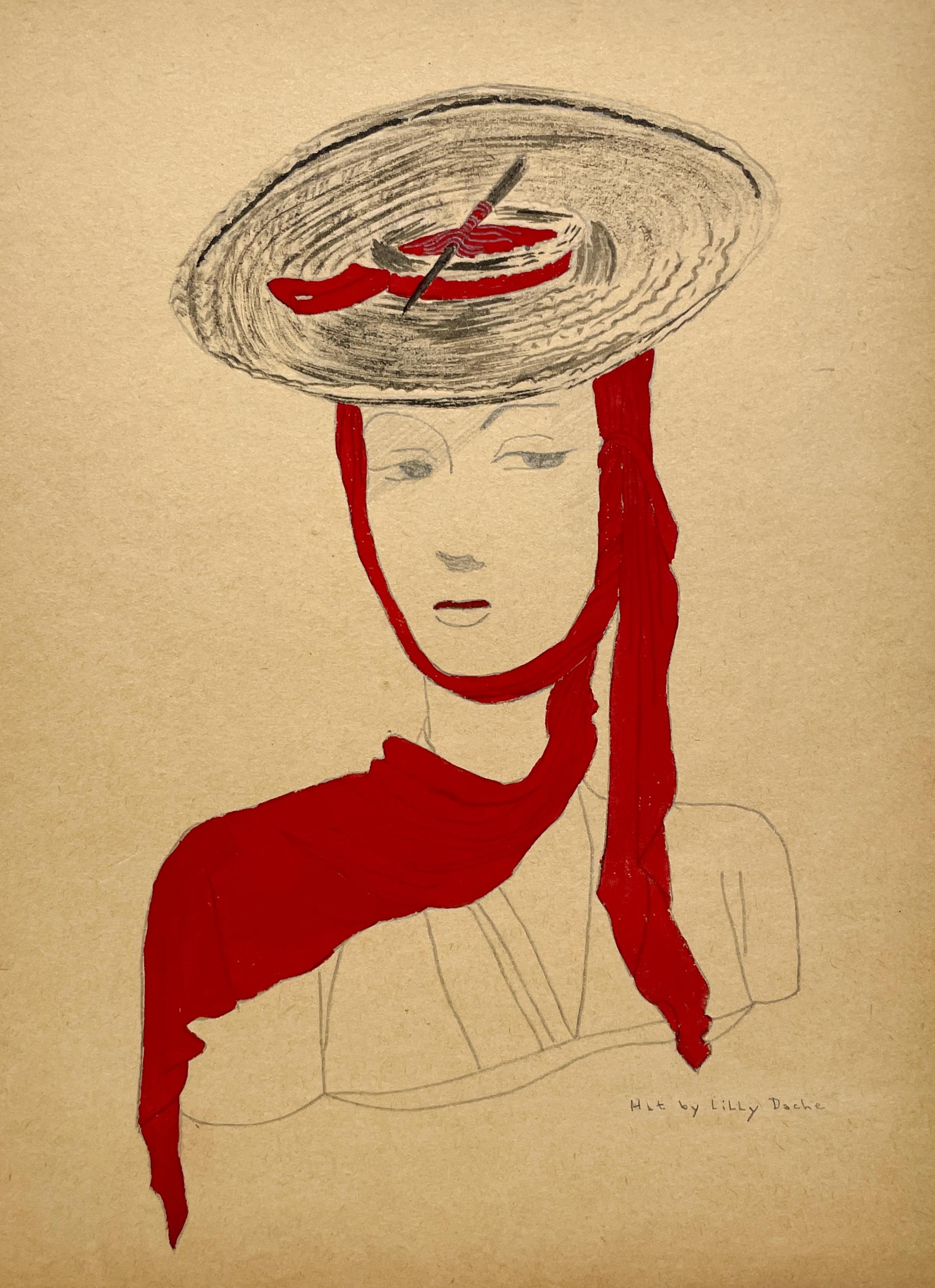 A Stylish Vintage 1940s Fashion Study, Design for Women
s Hats, Lily Daché