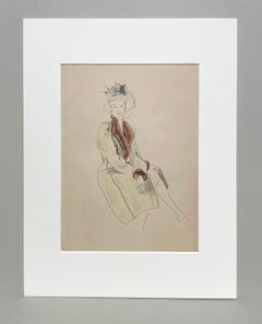 Un elegante estudio de moda vintage de los años 40, diseño de sombrero y abrigo para mujer