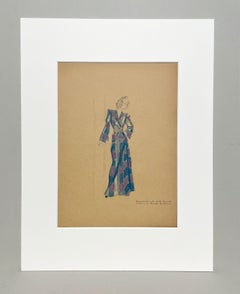 A Stylish, Vintage 1940s Woman's Fashion Study, Design for a Flannel Robe