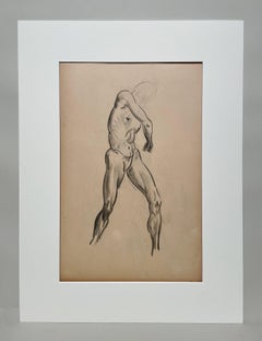A Fine 1930s, Modern Academic Figure Study Drawing of a Standing Male Nude Model