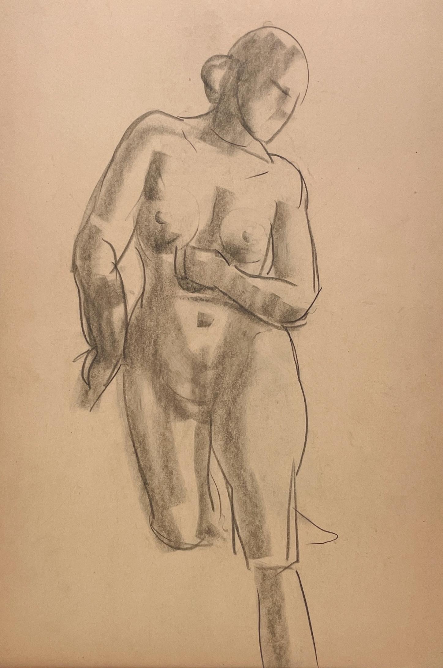 Harold Haydon Figurative Art - A Finely Drawn 1930s Modern Figure Study of a Standing Female Nude Model