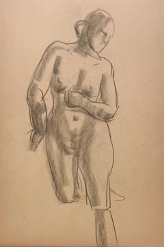 A Finely Drawn 1930s Modern Figure Study of a Standing Female Nude Model