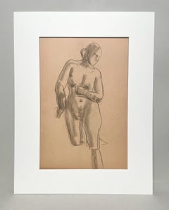 A Finely Drawn 1930s Modern Figure Study of a Standing Female Nude Model