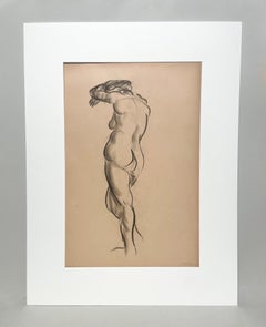 A Finely Drawn 1930s Modern Figure Study, Standing Female Nude Model (Back)