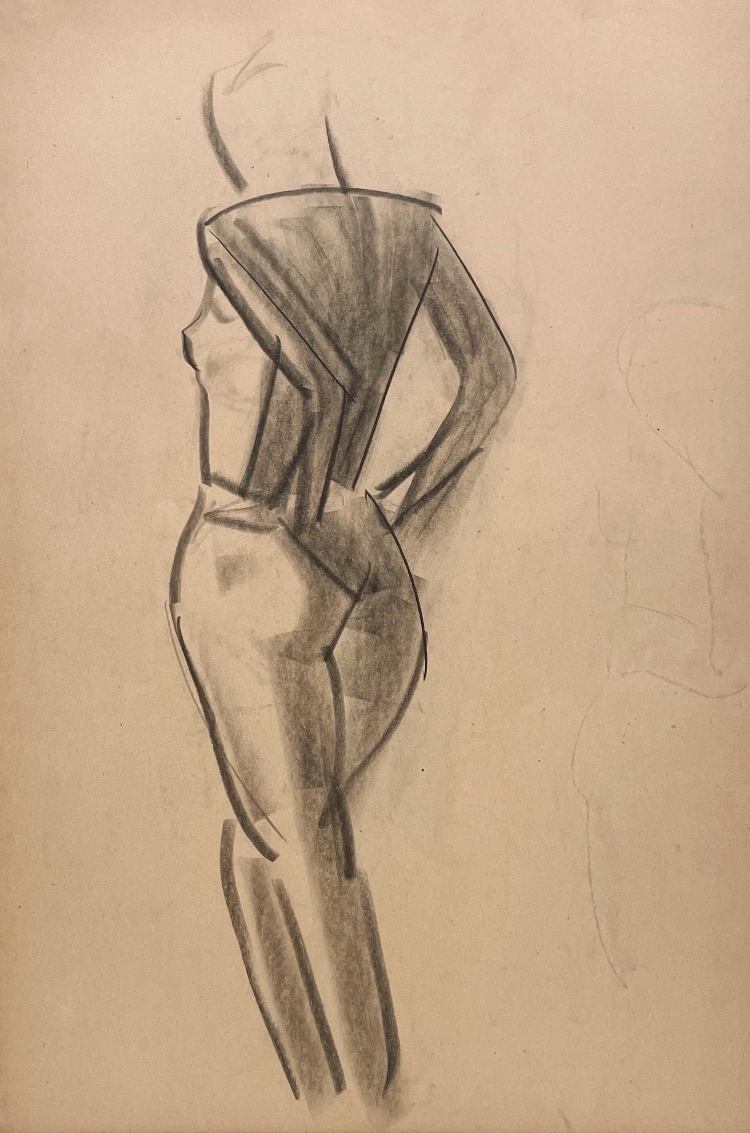 Harold Haydon Figurative Art - A Finely Drawn 1930s Modern Figure Study, Standing Female Nude Model (Back)