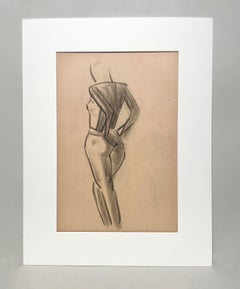 Eine fein gezeichnete moderne Figurenstudie aus den 1930er Jahren, stehender weiblicher Akt (Rückseite)