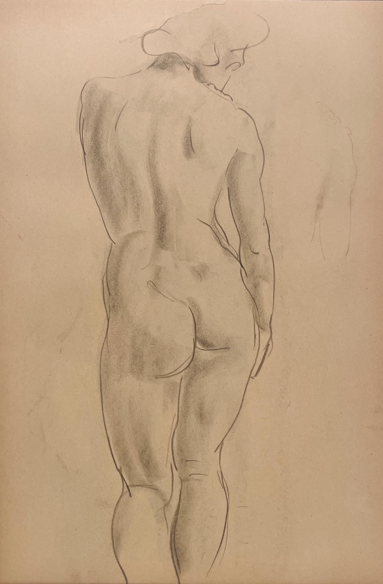 Harold Haydon Figurative Art - A Finely Drawn 1930s Modern Figure Study, Standing Female Nude Model (Back)