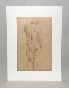 Estudio de una figura moderna de los años 30 finamente dibujada, modelo femenina desnuda de pie (reverso)