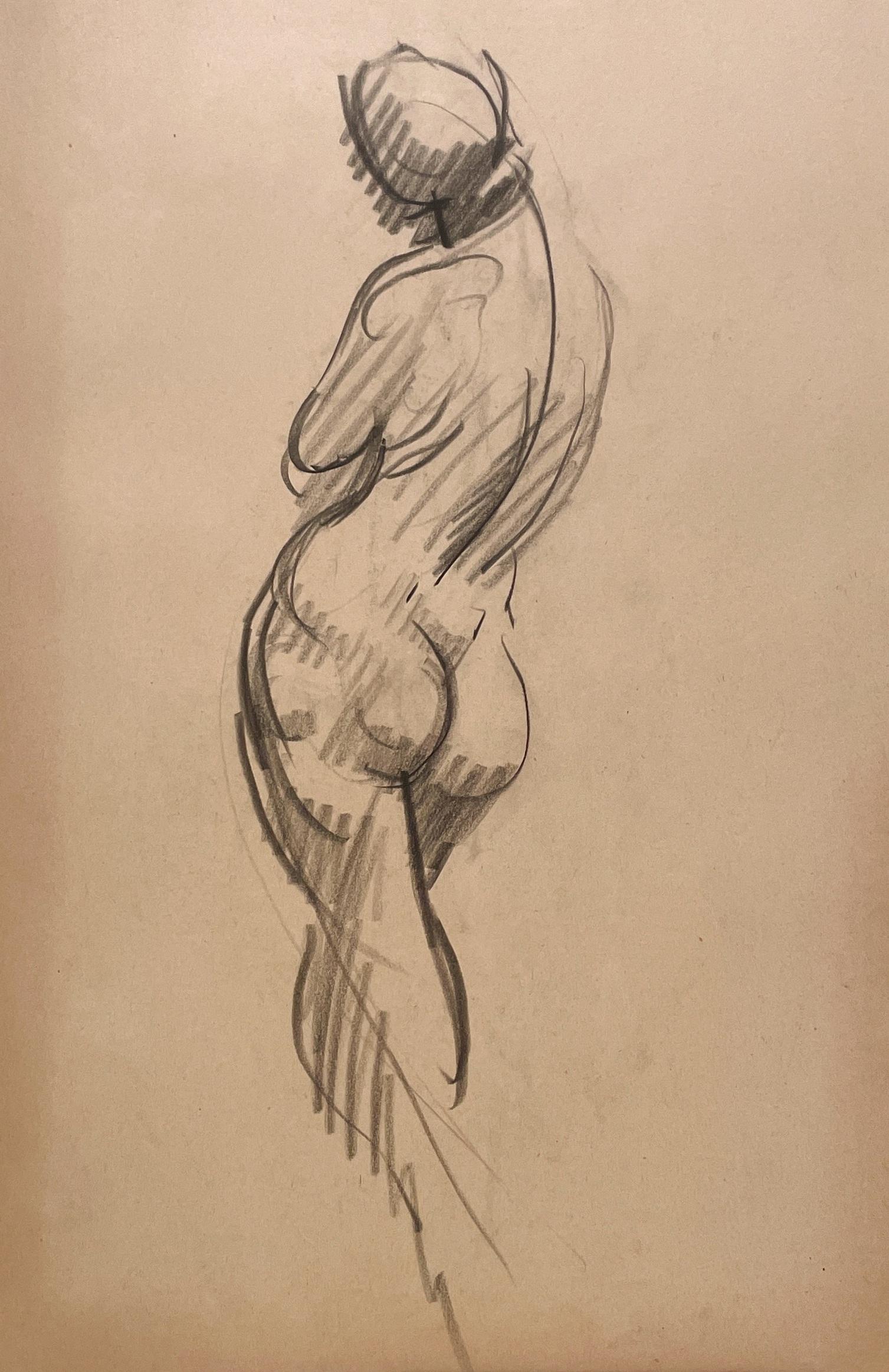 Harold Haydon Figurative Art - A Finely Drawn 1930s Modern Figure Study, Standing Female Nude Model (Back)