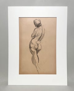 Estudio de una figura moderna de los años 30 finamente dibujada, modelo femenina desnuda de pie (reverso)