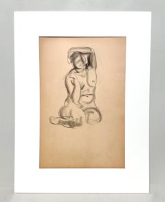 A Finely Drawn 1930s Modern Art Deco Figure Study, Seated Female Nude Model