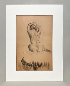 Studio di figura in stile Art Deco moderno degli anni '30 finemente disegnato, modello di nudo femminile seduto