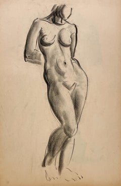 A Finely Drawn 1930s Modern Art Deco Figure Study, Standing Female Nude Model