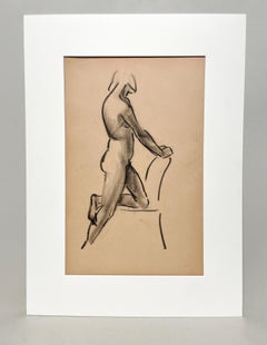 Estudio de una figura Art Decó moderna de los años 30 finamente dibujada, modelo femenina desnuda de pie