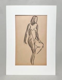 Studio di figura in stile Art Deco moderno degli anni '30 finemente disegnato, modello di nudo femminile seduto