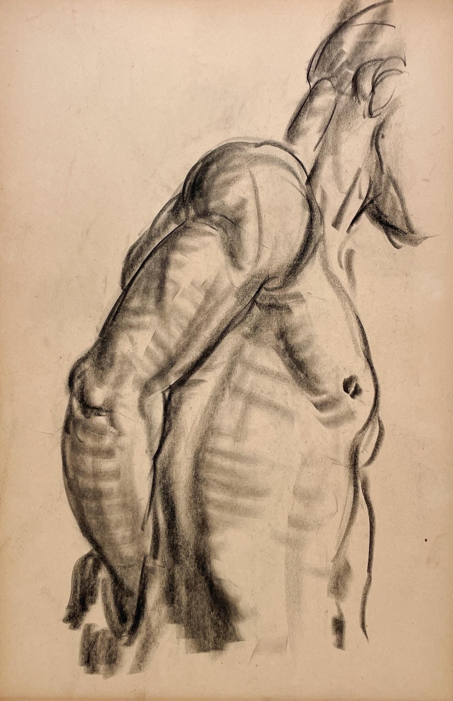 A Finely Drawn 1930s Modern Figure Study, Standing Male Nude Model, Torso