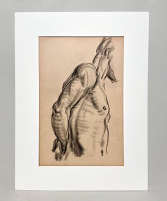 Eine fein gezeichnete moderne Figurenstudie aus den 1930er Jahren, stehendes männliches Aktmodell, Torso
