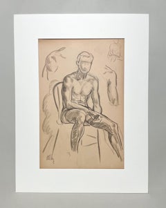A Finely Drawn 1930s Modern Figure Study, Seated Young Male Nude Model