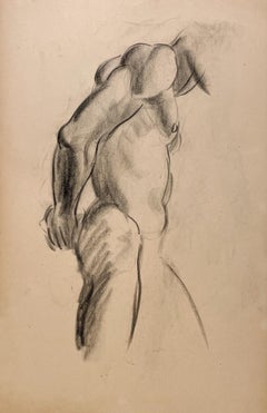 A Finely Drawn 1930s Modern Figure Study, Standing Male Nude Model, Torso