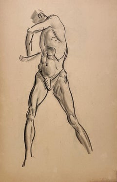 A Finely Drawn 1930s Modern Figure Study, Standing Male Nude Model