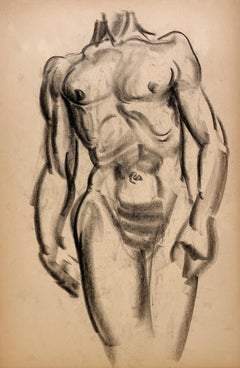 A Finely Drawn 1930s Modern Figure Study, Standing Male Nude Model, Torso
