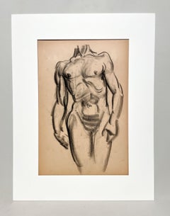Eine fein gezeichnete moderne Figurenstudie aus den 1930er Jahren, stehendes männliches Aktmodell, Torso