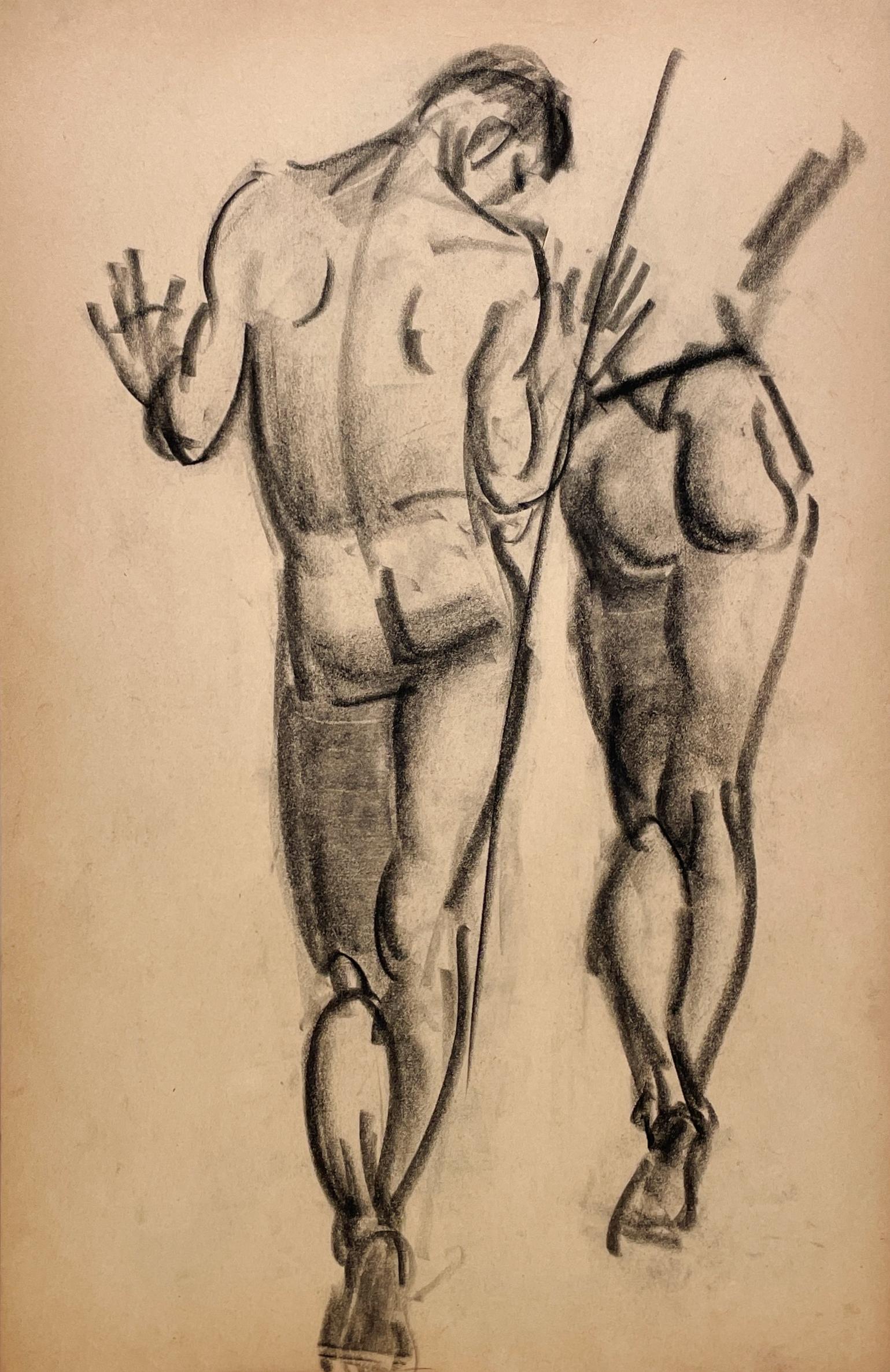 Figurative Art Harold Haydon - A Finely Drawn 1930s Modern Figure Study, Standing Male Nude Model, Back