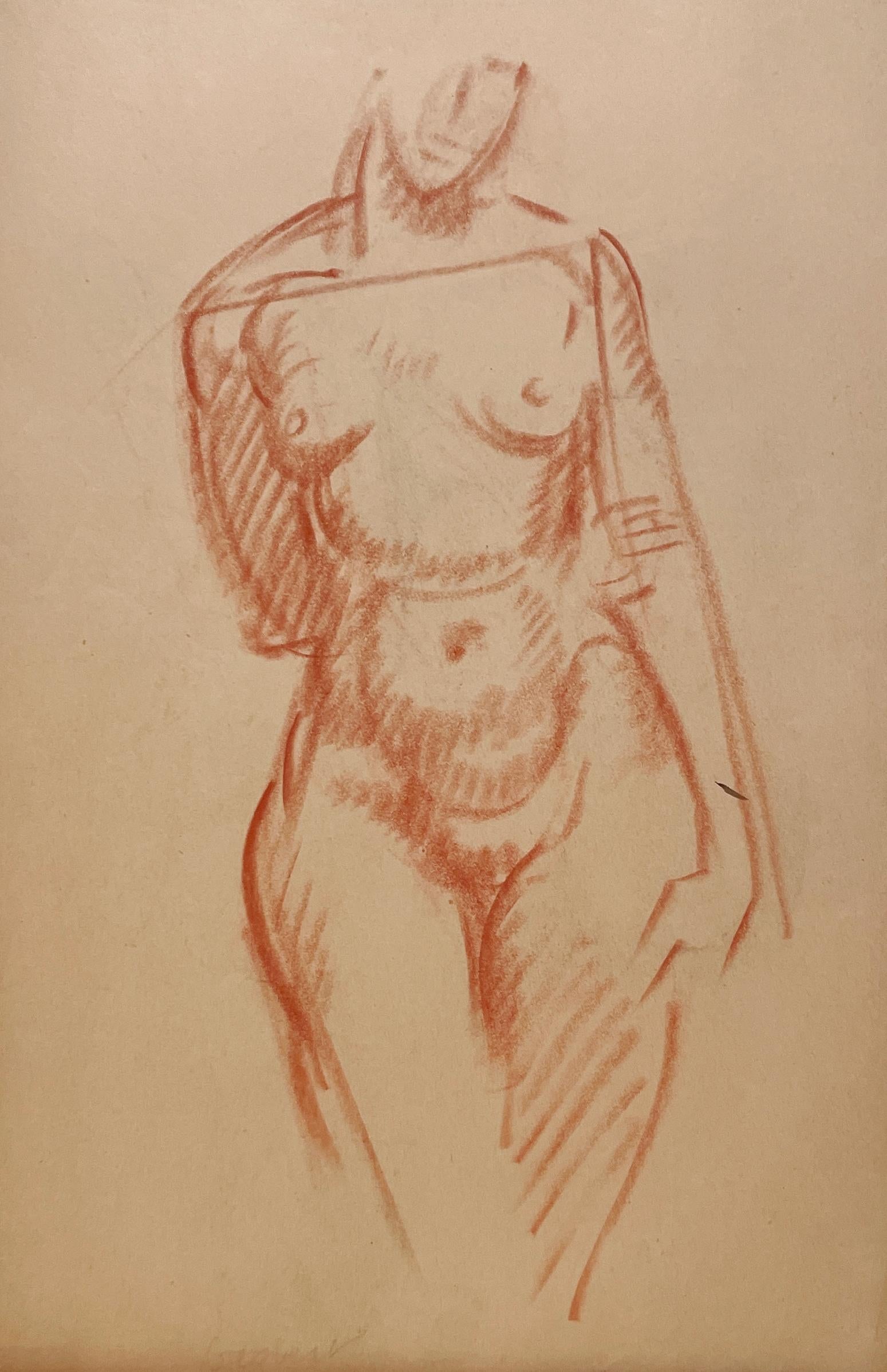 A fine, 1930s Modern Art Deco pastel figure study of a standing nude by noted Chicago artist, Edmund W. Giesbert (Am. 1893-1971).   A highly finished pastel completed most likely during one of the figure study classes taught by the artist at the