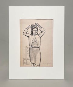 An Intimate, Finely Drawn 1940s Modern Female Nude Figure Study, "Deshabille"