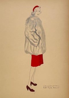 A Stylish Vintage 1940s Woman
s Fashion Study, Design for Saks Fifth Avenue